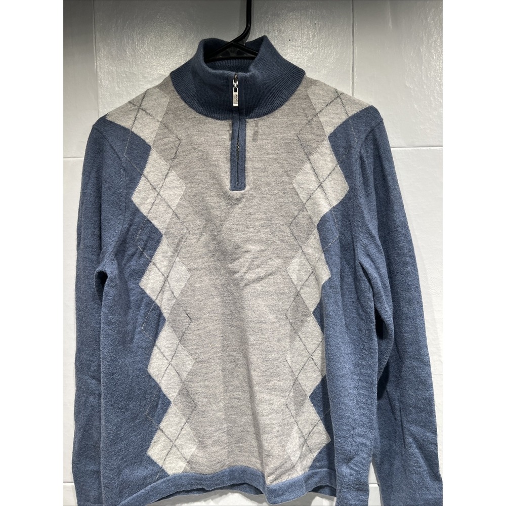 Alfani Sweater sz S Blue Merino Wool Blend Long Sleeve Quarter Zip mock neck